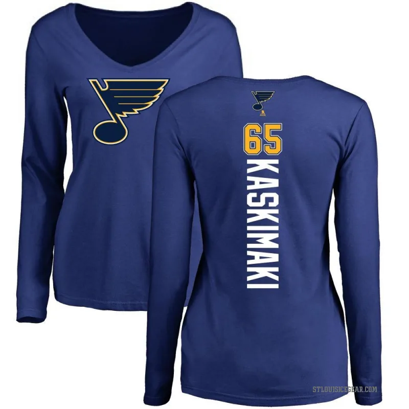 Aleksanteri Kaskimaki Women's Royal St. Louis Blues Backer V-Neck Long-Sleeve T-Shirt -