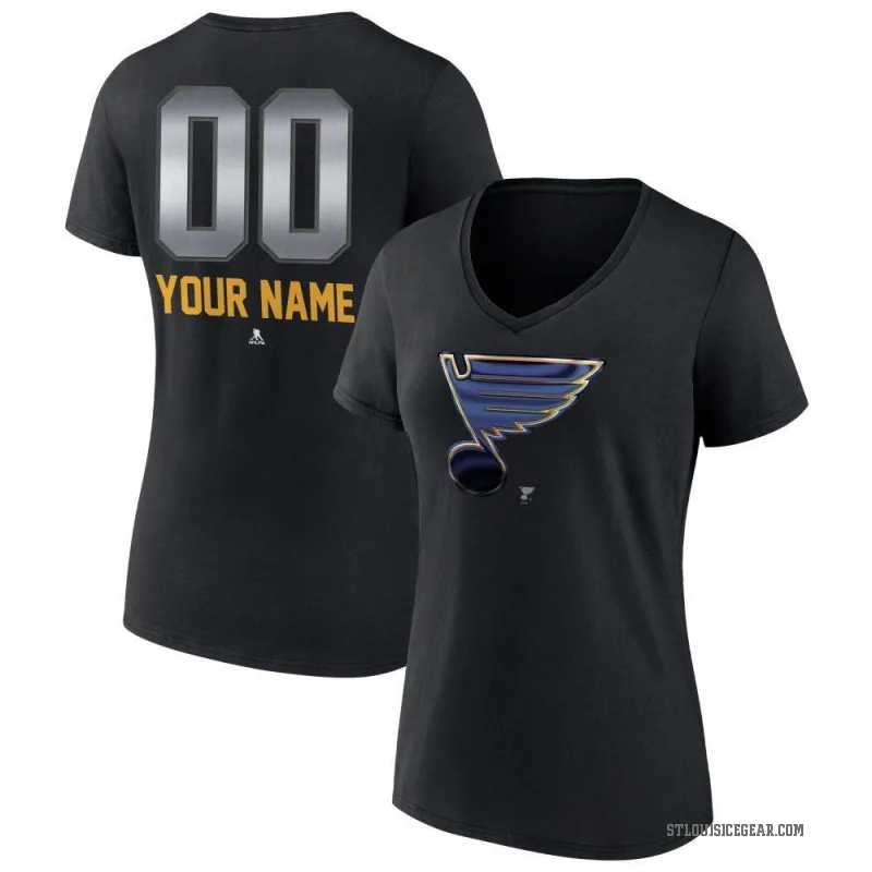Custom Women's Black St. Louis Blues Midnight Mascot Logo V-Neck T-Shirt