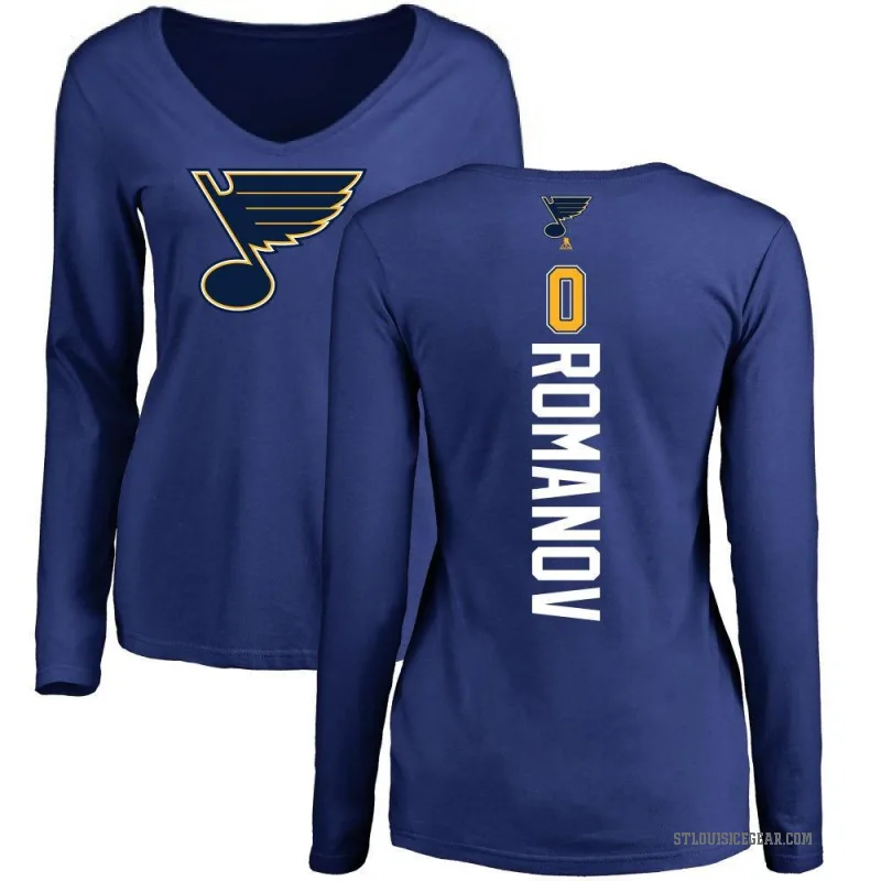Georgi Romanov Women's Royal St. Louis Blues Backer V-Neck Long-Sleeve T-Shirt -