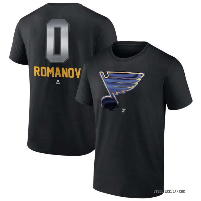 Georgi Romanov Youth Black St. Louis Blues Midnight Mascot Logo T-Shirt