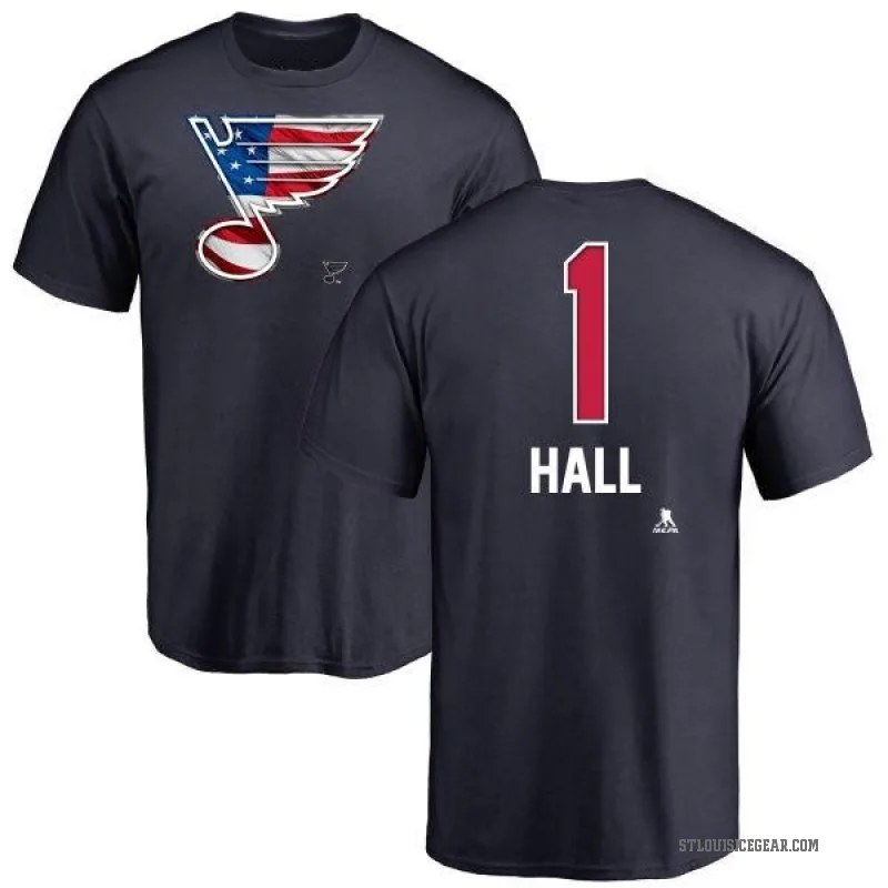 Glenn Hall Men's Navy St. Louis Blues Name and Number Banner Wave T-Shirt -