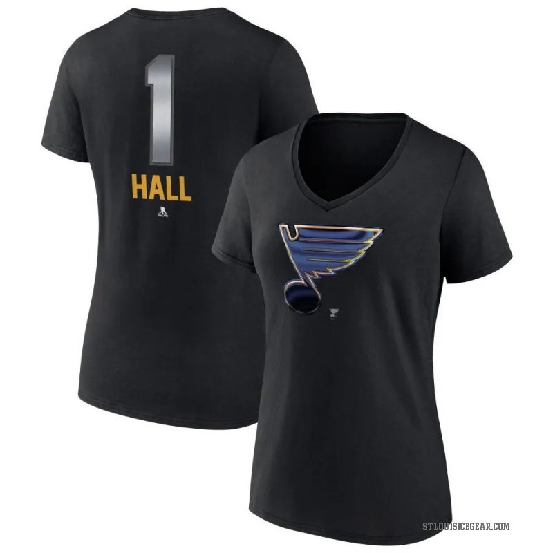 Glenn Hall Women's Black St. Louis Blues Midnight Mascot Logo V-Neck T-Shirt