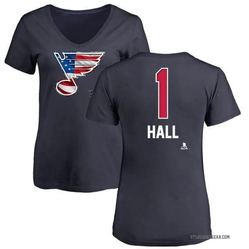 Glenn Hall Women's Navy St. Louis Blues Name and Number Banner Wave V-Neck T-Shirt -