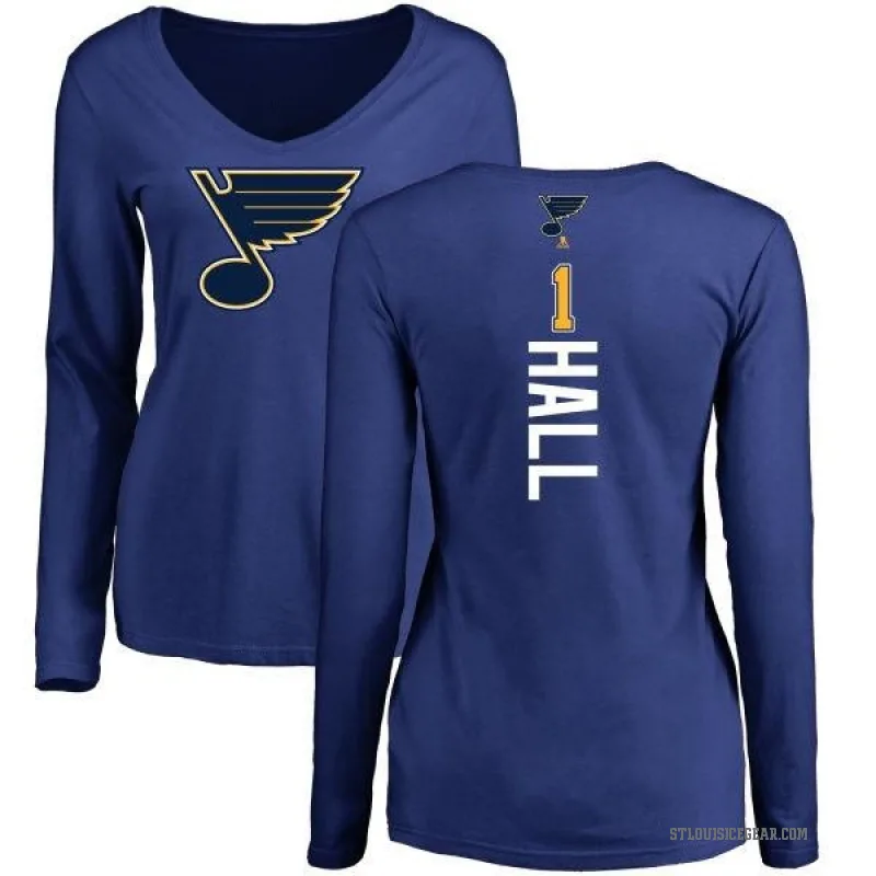 Glenn Hall Women's Royal St. Louis Blues Backer V-Neck Long-Sleeve T-Shirt -