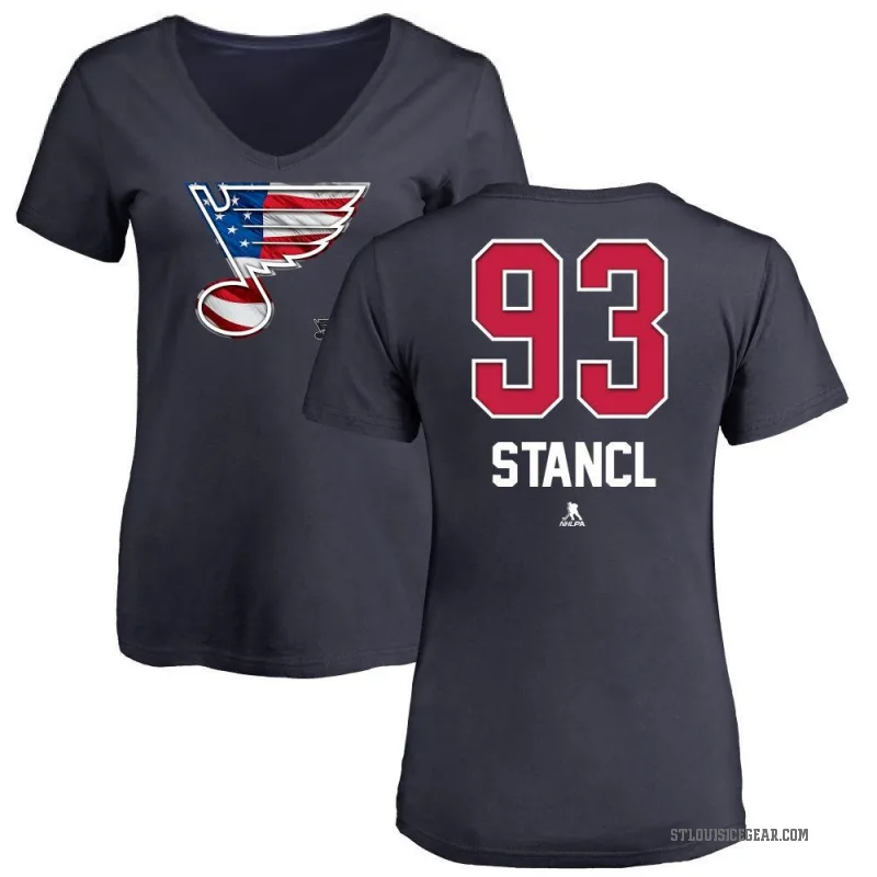 Jakub Stancl Women's Navy St. Louis Blues Name and Number Banner Wave V-Neck T-Shirt -
