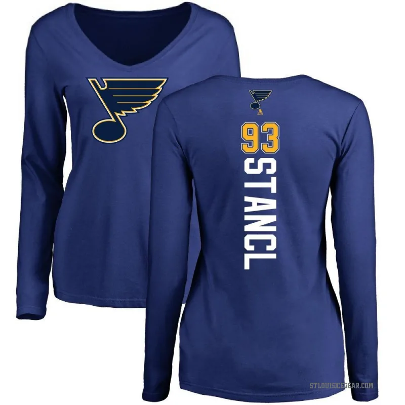 Jakub Stancl Women's Royal St. Louis Blues Backer V-Neck Long-Sleeve T-Shirt -
