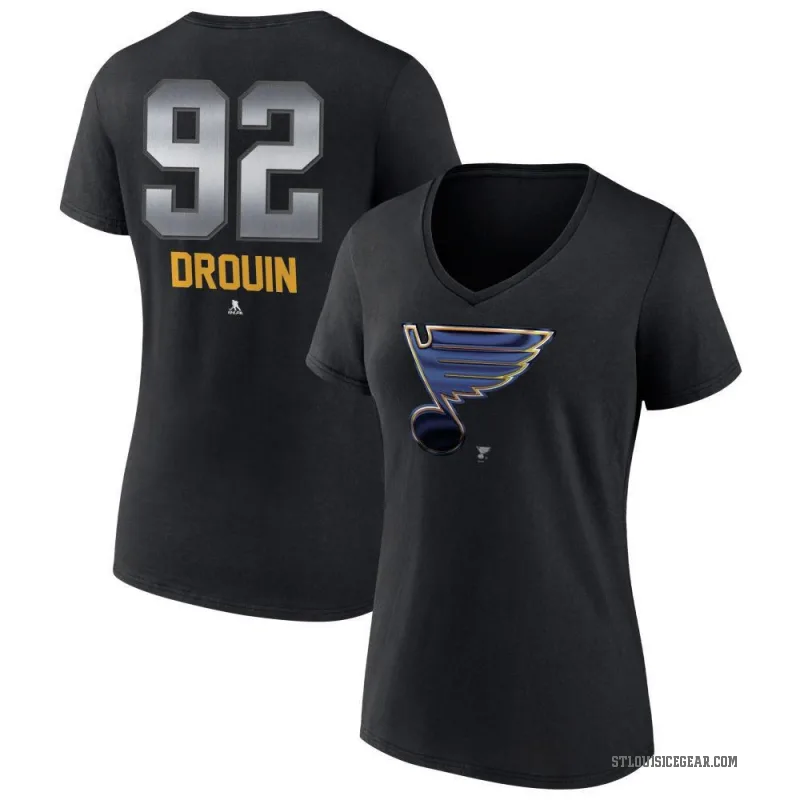 Jonathan Drouin Women's Black St. Louis Blues Midnight Mascot Logo V-Neck T-Shirt