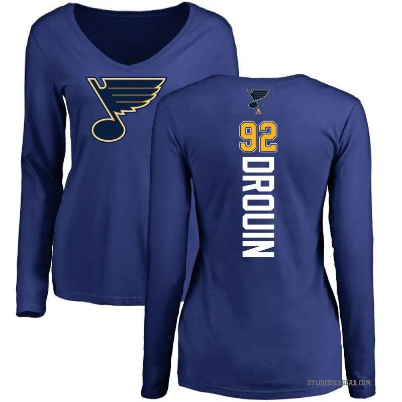 Jonathan Drouin Women's Royal St. Louis Blues Backer V-Neck Long-Sleeve T-Shirt -