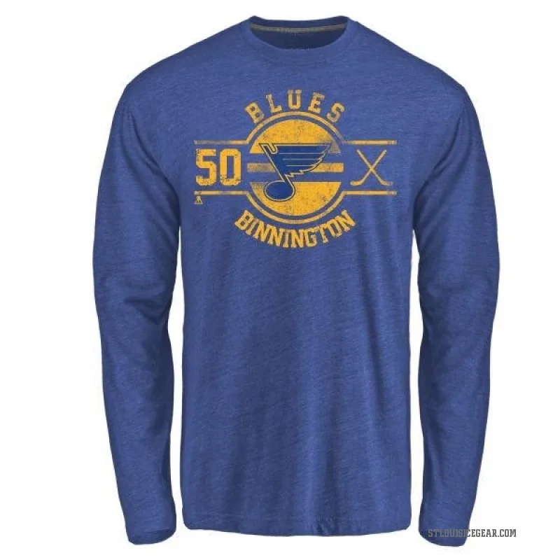Jordan Binnington Men's Royal St. Louis Blues Insignia Long Sleeve T-Shirt -