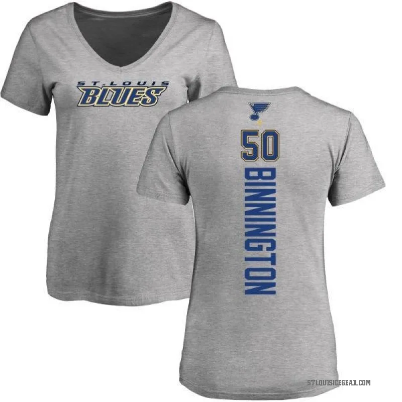 Jordan Binnington Women's Ash St. Louis Blues Backer T-Shirt -