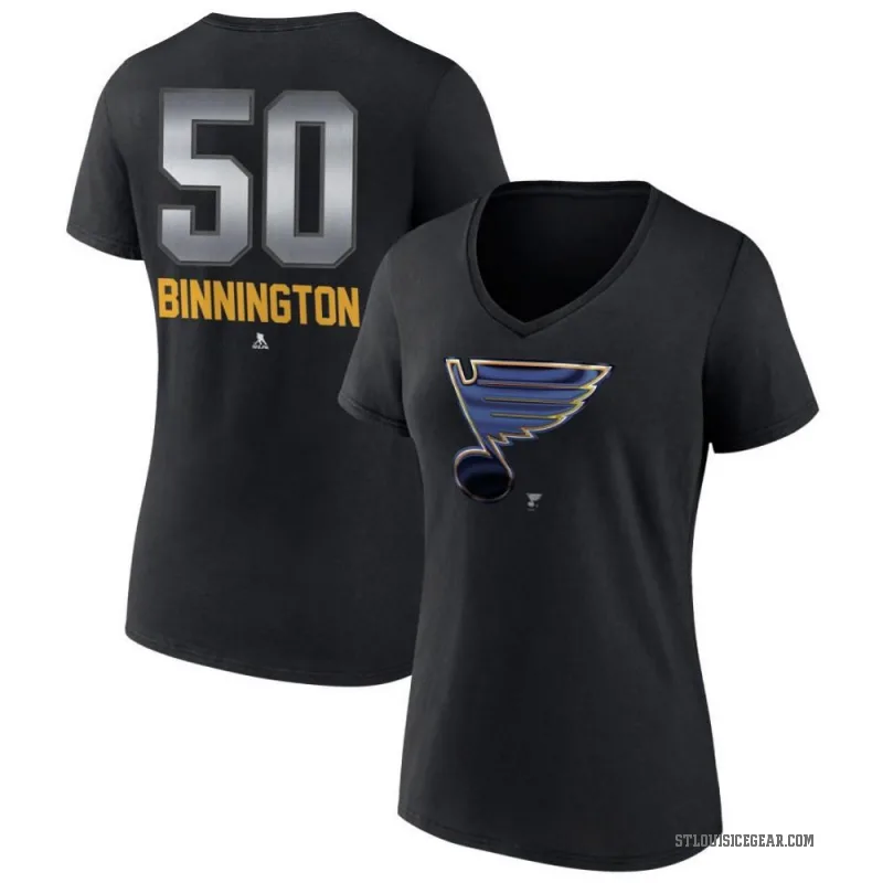Jordan Binnington Women's Black St. Louis Blues Midnight Mascot Logo V-Neck T-Shirt