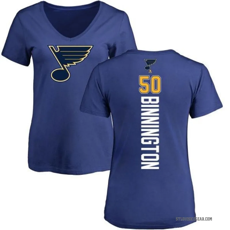 Jordan Binnington Women's Blue St. Louis Blues Backer T-Shirt -