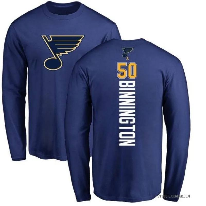Jordan Binnington Youth Royal St. Louis Blues Backer Long Sleeve T-Shirt -