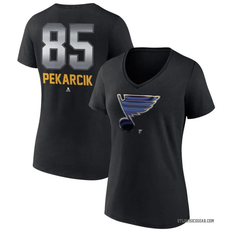 Juraj Pekarcik Women's Black St. Louis Blues Midnight Mascot Logo V-Neck T-Shirt