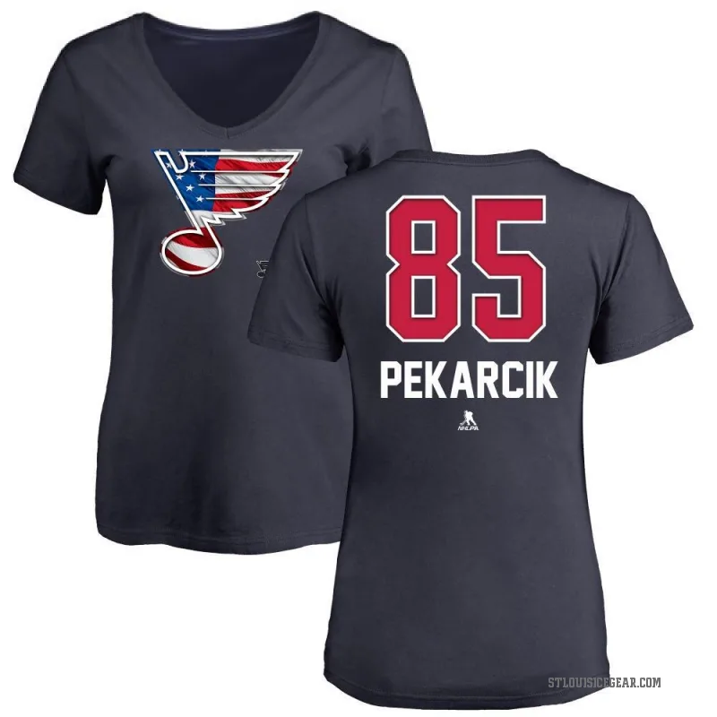 Juraj Pekarcik Women's Navy St. Louis Blues Name and Number Banner Wave V-Neck T-Shirt -