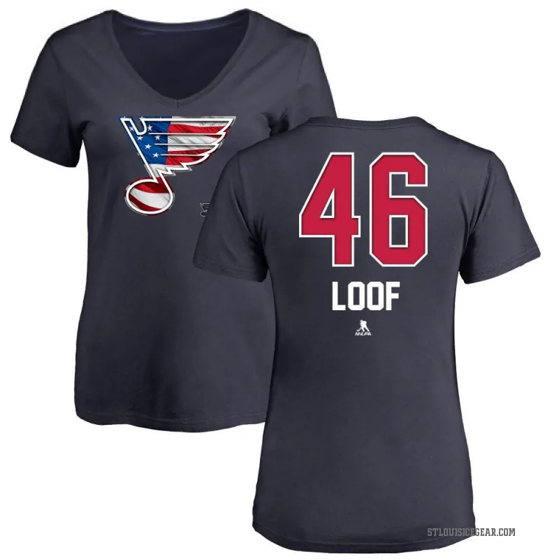 Leo Loof Women's Navy St. Louis Blues Name and Number Banner Wave V-Neck T-Shirt -
