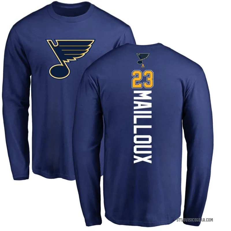 Logan Mailloux Men's Royal St. Louis Blues Backer Long Sleeve T-Shirt -