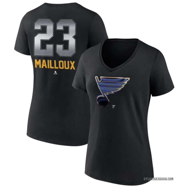 Logan Mailloux Women's Black St. Louis Blues Midnight Mascot Logo V-Neck T-Shirt