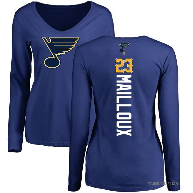 Logan Mailloux Women's Royal St. Louis Blues Backer V-Neck Long-Sleeve T-Shirt -