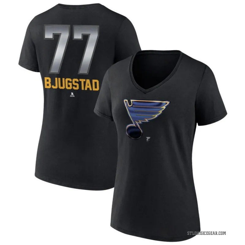 Nick Bjugstad Women's Black St. Louis Blues Midnight Mascot Logo V-Neck T-Shirt
