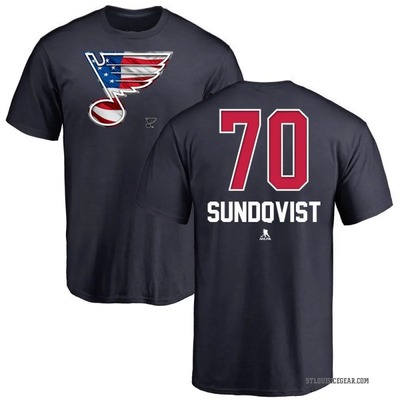 Oskar Sundqvist Men's Navy St. Louis Blues Name and Number Banner Wave T-Shirt -